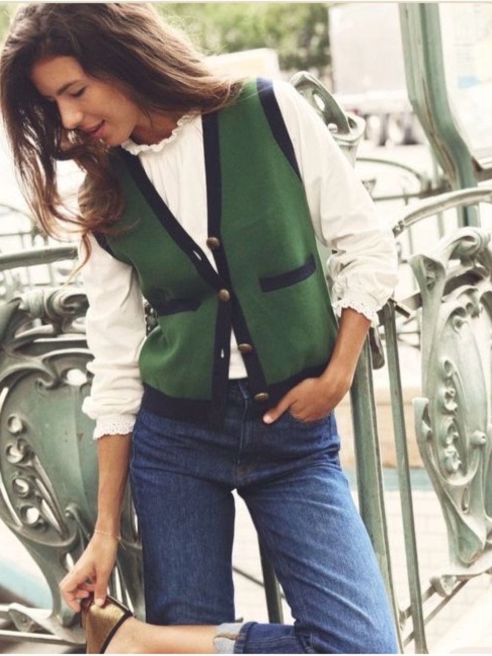 Boden Eden Green Holly Knitted Waistcoat Cotton Sweater Vest Size M